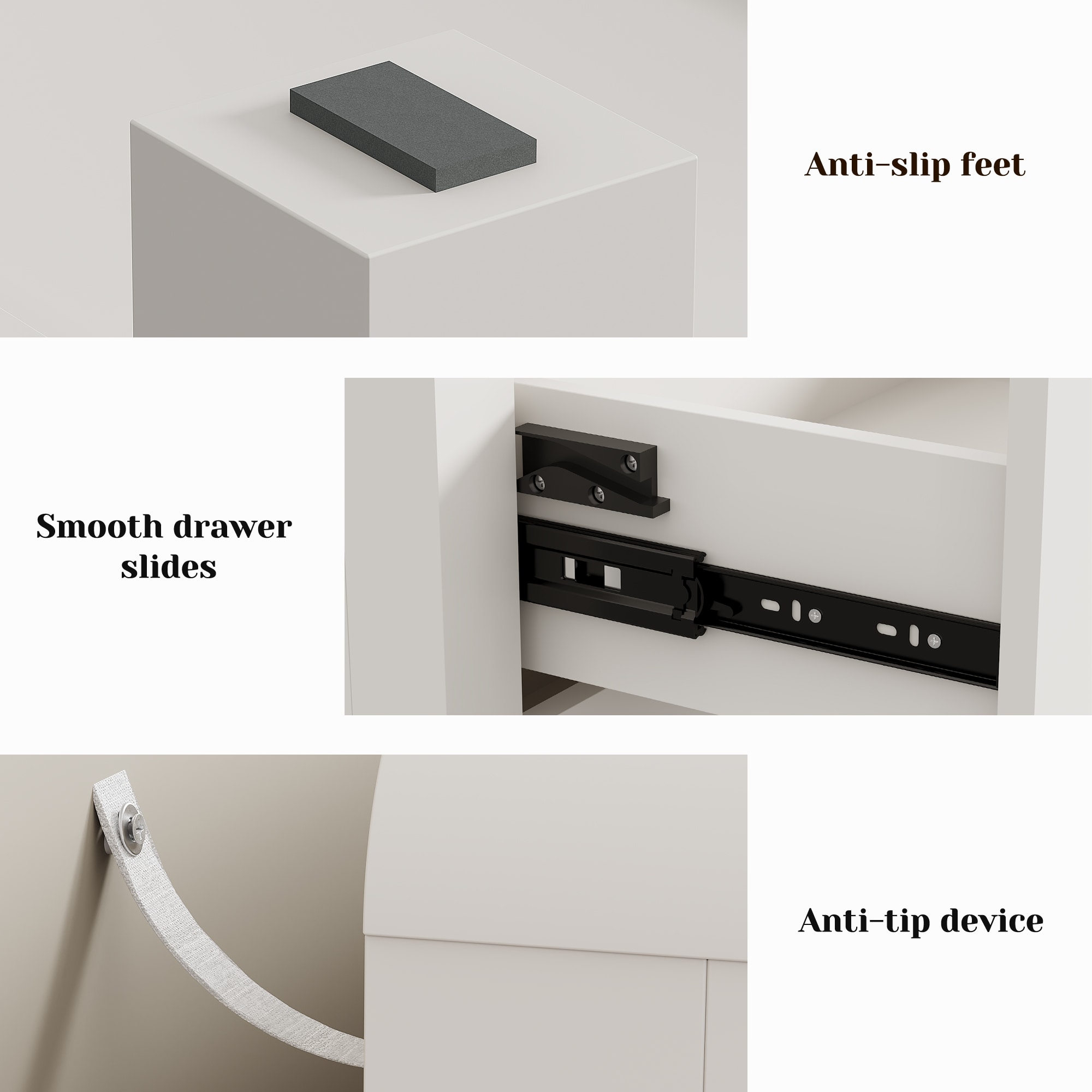3 Drawer Dresser With Rounded Table Corners, Modern Chest Of Drawers, Large Nightstand Side Table, Wood Storage Dressers Organizer For Bedroom, Living Room, Entryway, White/Natural Wood_maomaolike.com